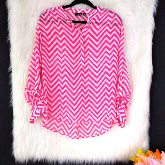 A.N.A . Pink and White Chevron Long Sleeve Top M - Picture 3 of 8